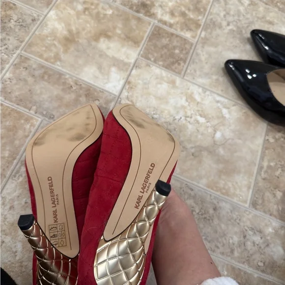 Karl Lagerfeld Crimson Suede Pumps - Picture 3 of 3